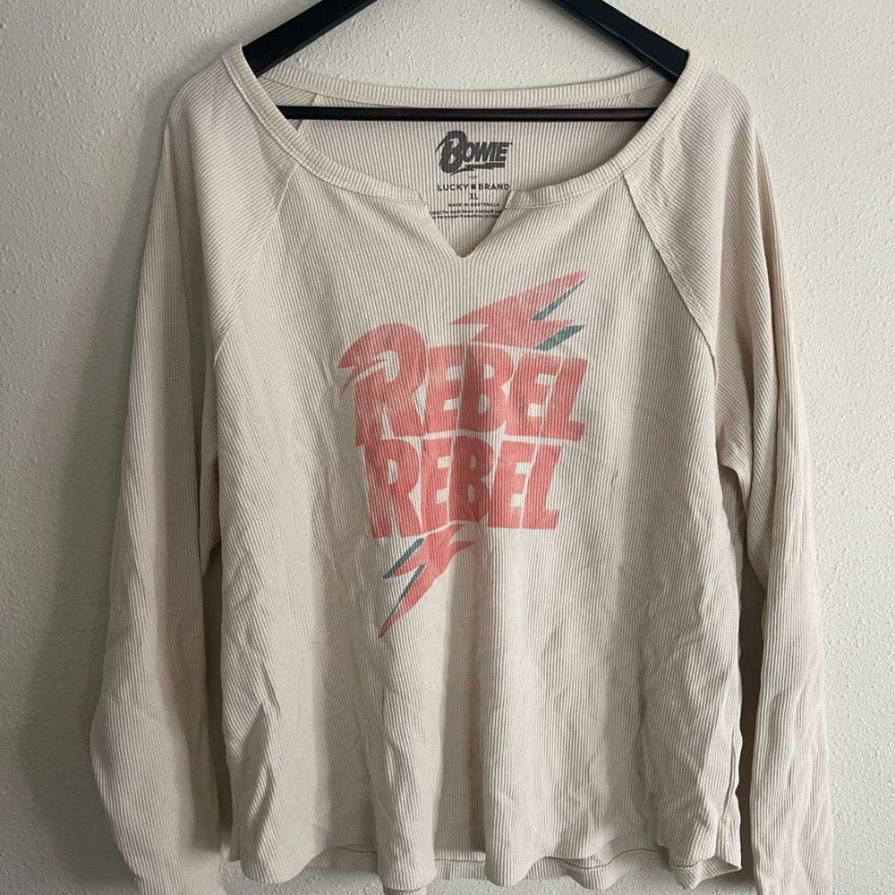 Women's Beige Bowie Rebel Rebel Henley Top
